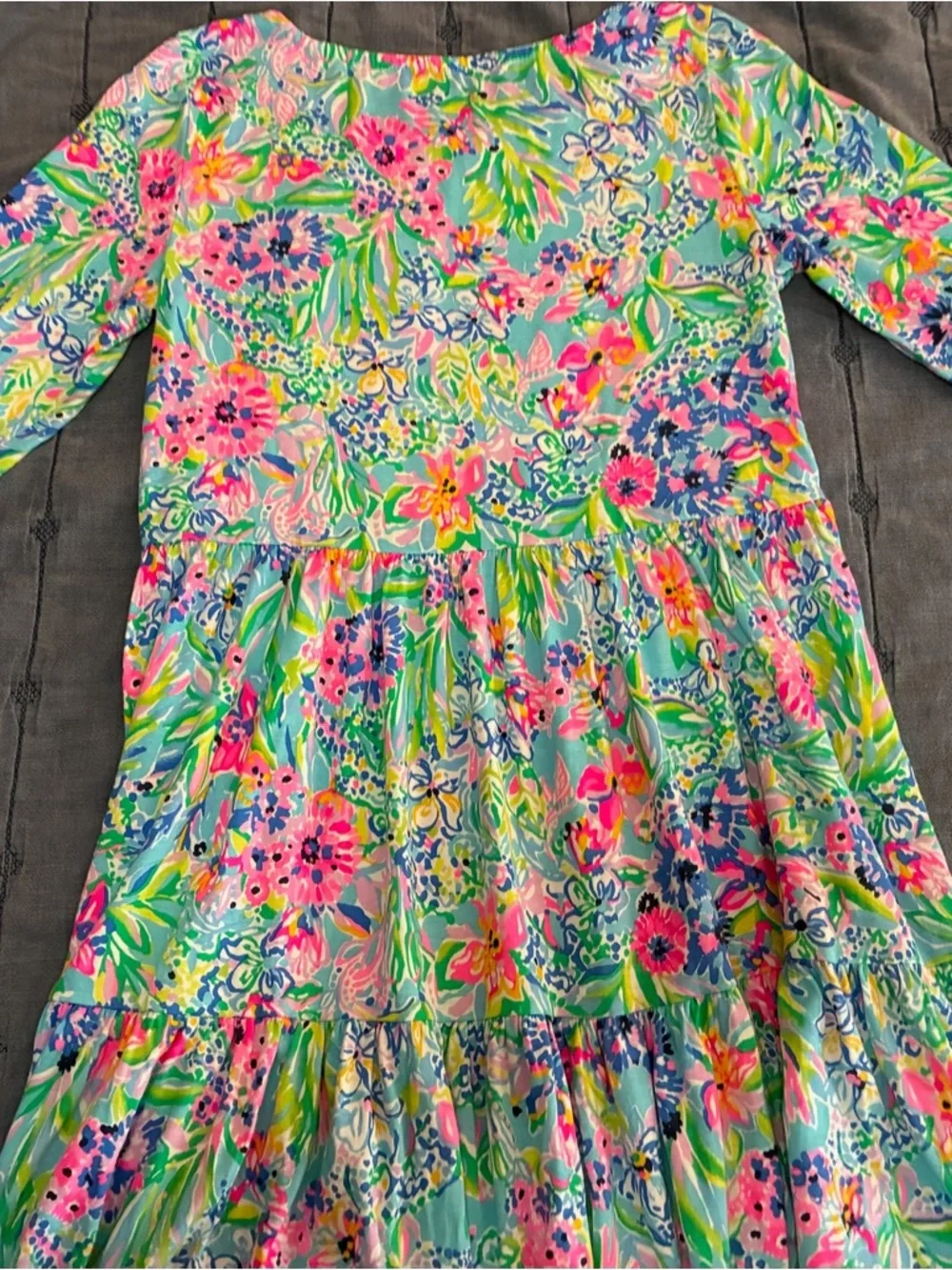 Lilly Pulitzer Floral Long Sleeve Dress AdultXXS Kids 12-16 Pink Vacation NWOT
